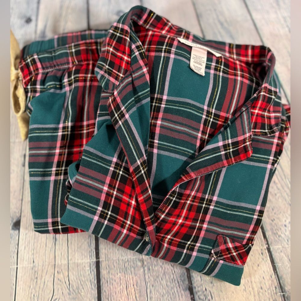 Victorias Secret Green Red Plaid Flannel Comfy Cozy Loungewear Pajamas Set XL